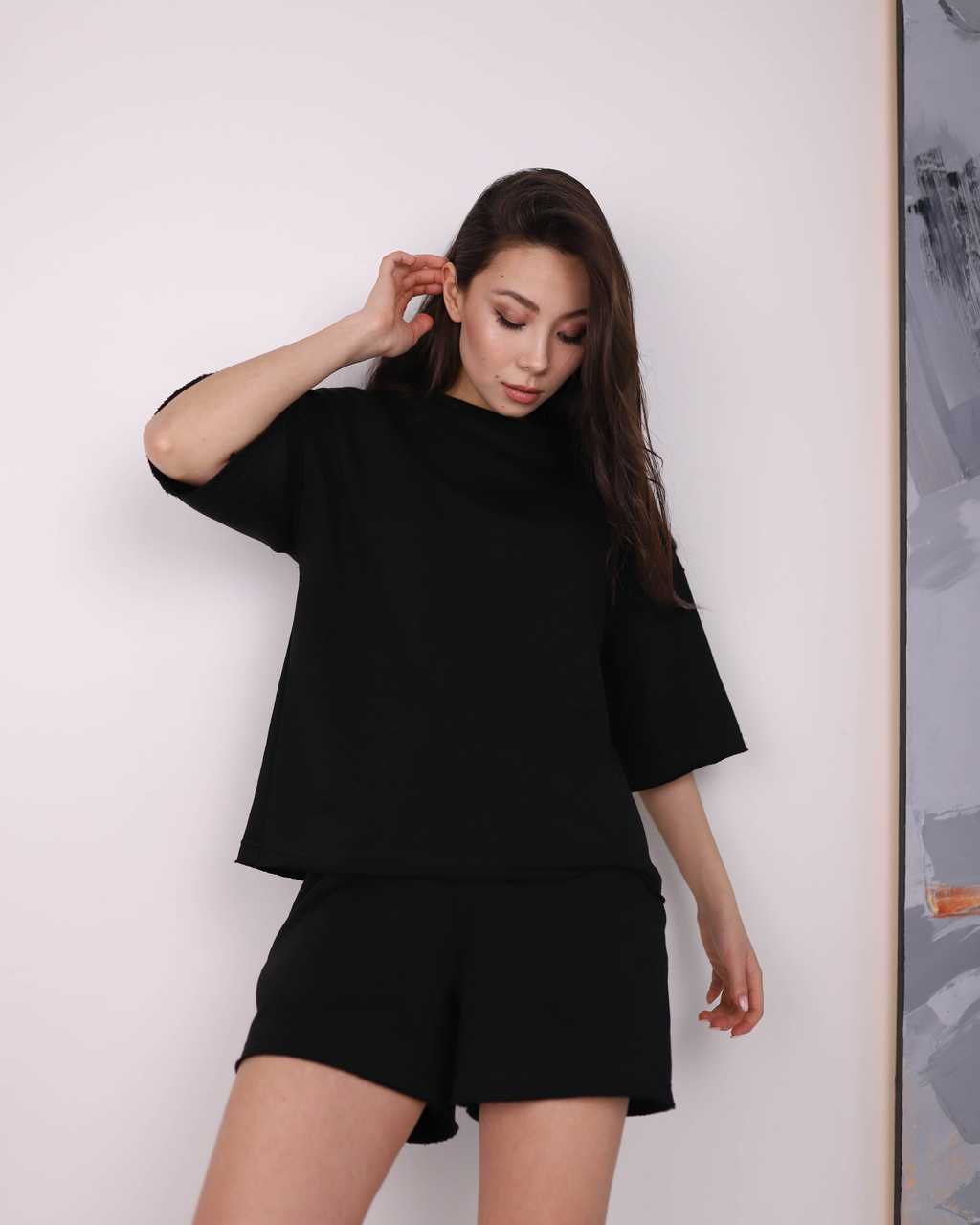 Літній комплект футболка і шорти жіночий чорний оверсайз модель Ронні TURWEAR - Фото 3