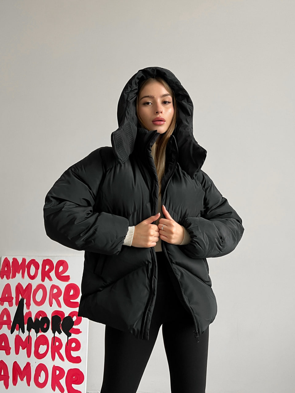 Женская зимняя куртка пуховик оверсайз Reload - Quadro W черная - Фото 2