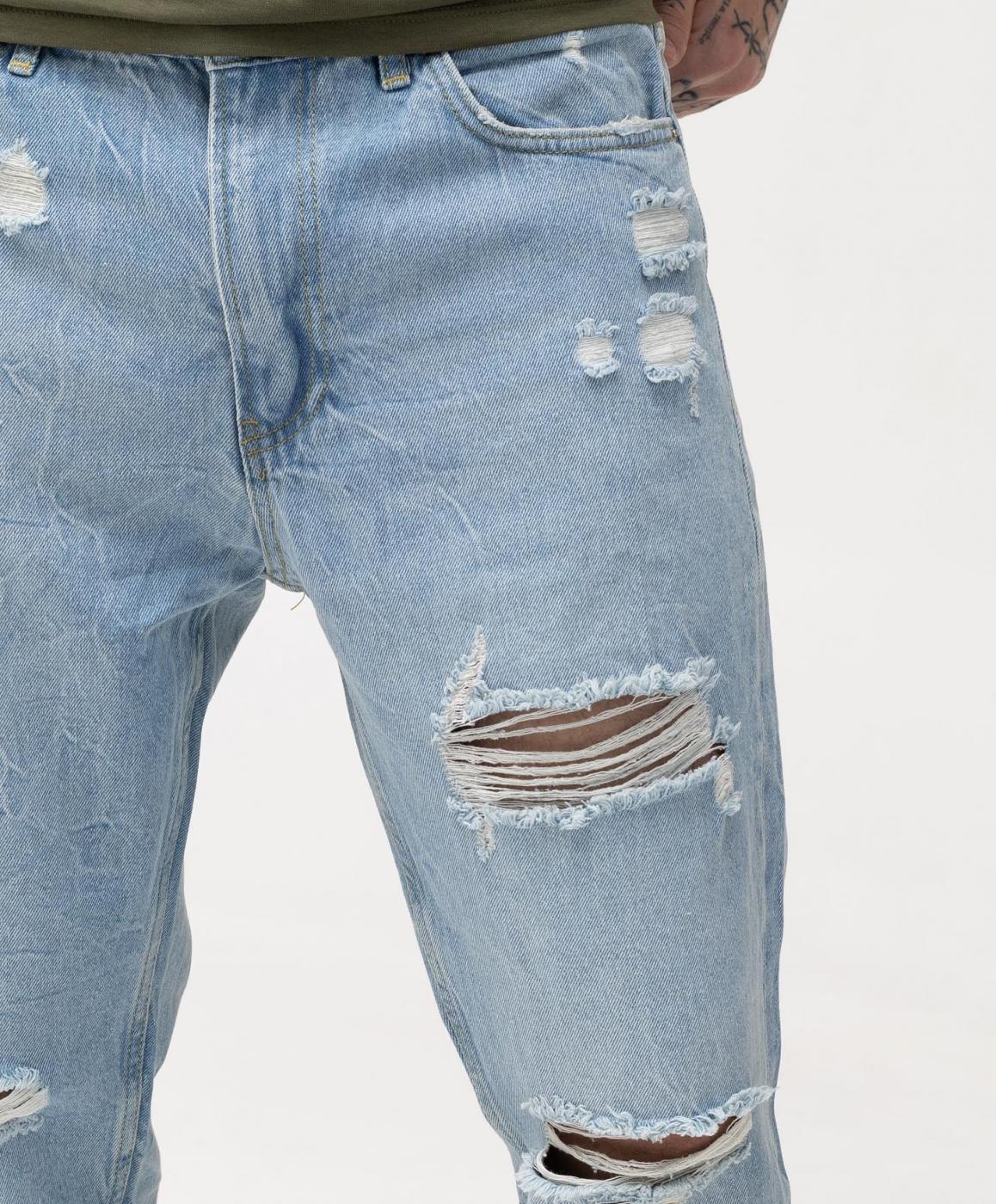 Базовые голубые джинсы BEZET Basic с порезами  - Фото 1