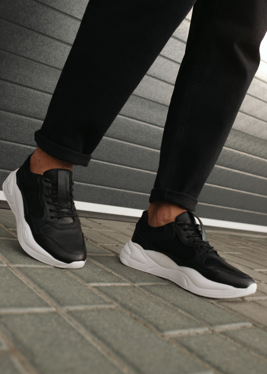 Кросівки чоловічі натуральна шкіра, чорні, модель Вейфс TURWEAR - Фото 1