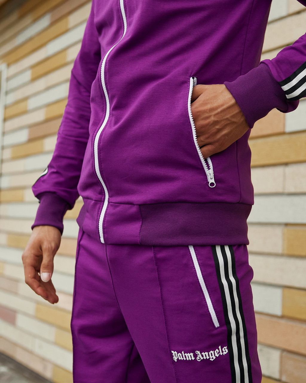 Олимпийка мужская в стиле Palm Angels фиолетовая Пушка Огонь - Фото 1