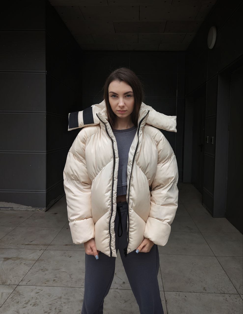 Жіноча зимова куртка пуховик оверсайз Reload - Quadro W пудрова - Фото 2