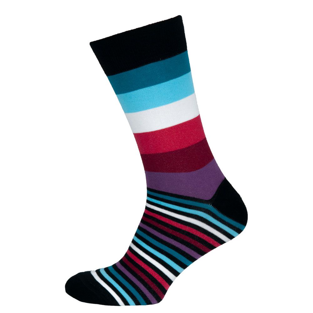 Шкарпетки чоловічі кольорові з бавовни, фіолетово-блакитна смужка MansSet