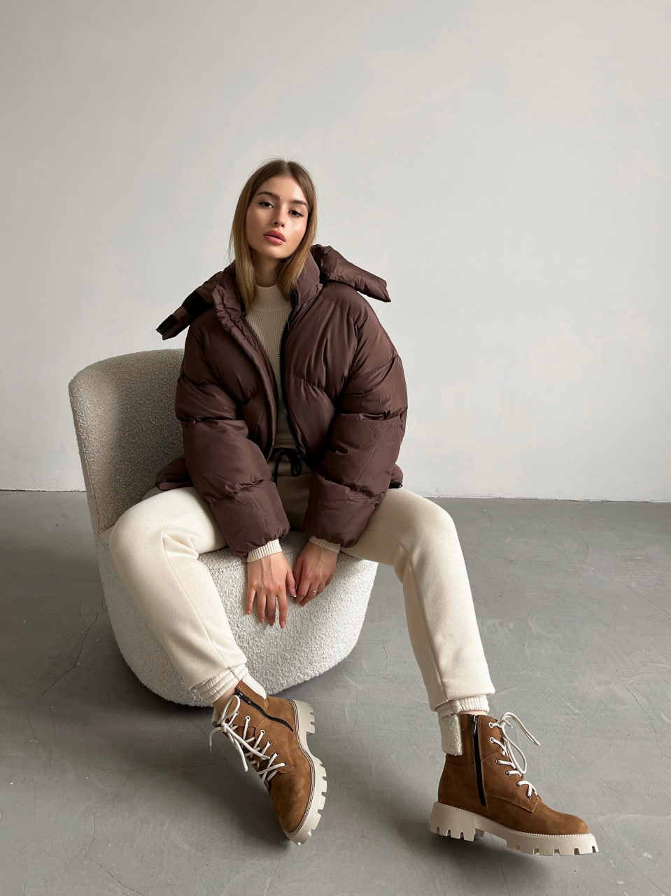 Жіноча зимова куртка пуховик оверсайз Reload - Quadro W коричнева - Фото 1