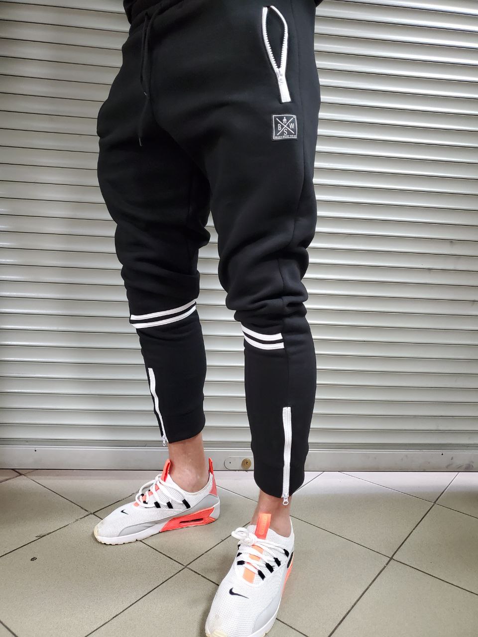 Спортивні штани чоловічі тонкі чорно- сірі B.S.W