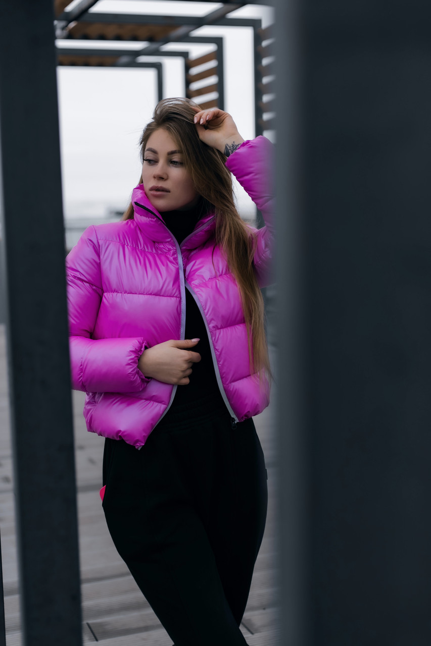 Куртка женская пуховик укороченный ''Bubble'' от Intruder розовая - Фото 2