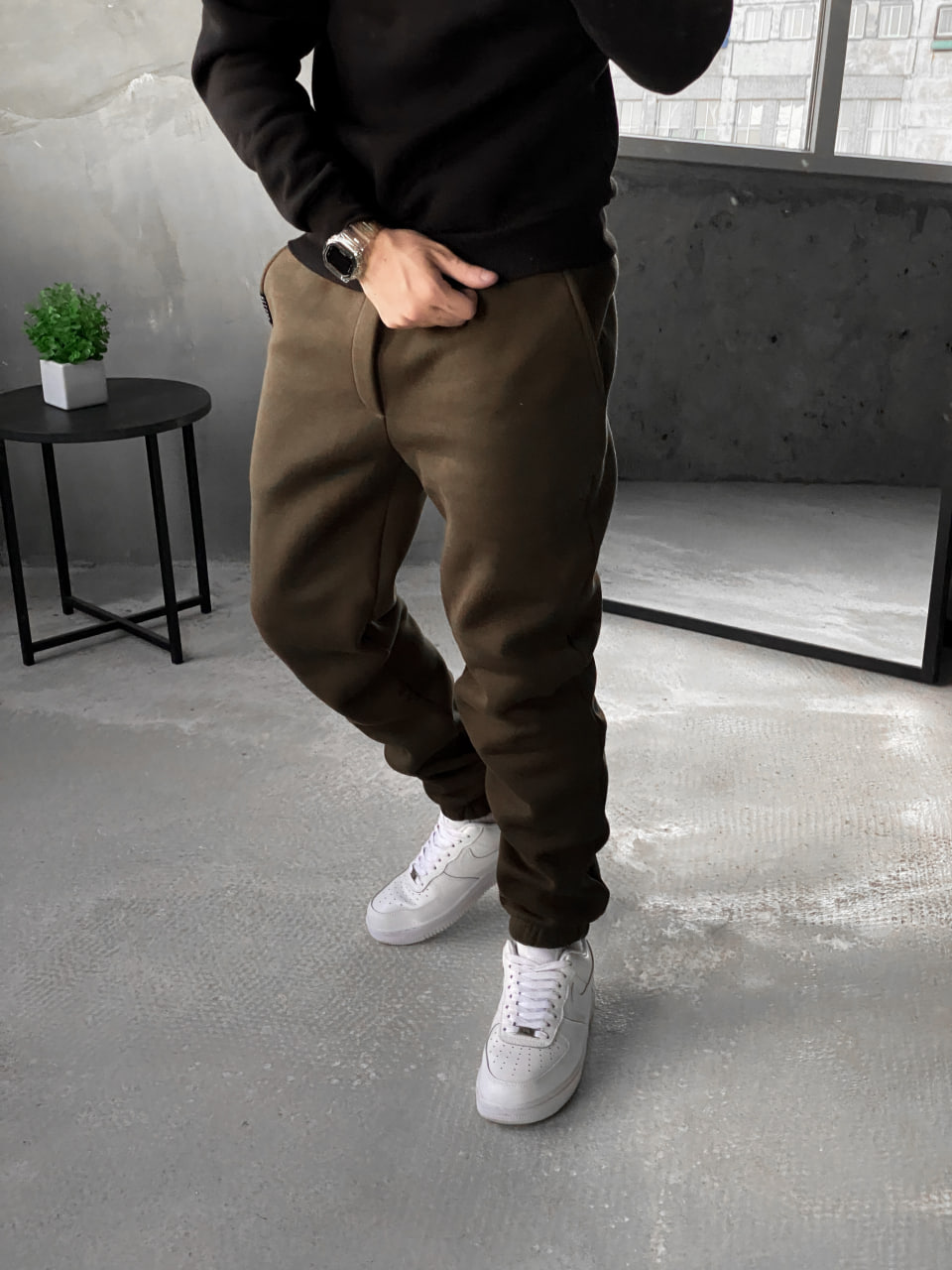 Мужские теплые спортивные штаны с начесом Reload Cold хаки/ Трикотажные штаны флисовые демисезон - Фото 1