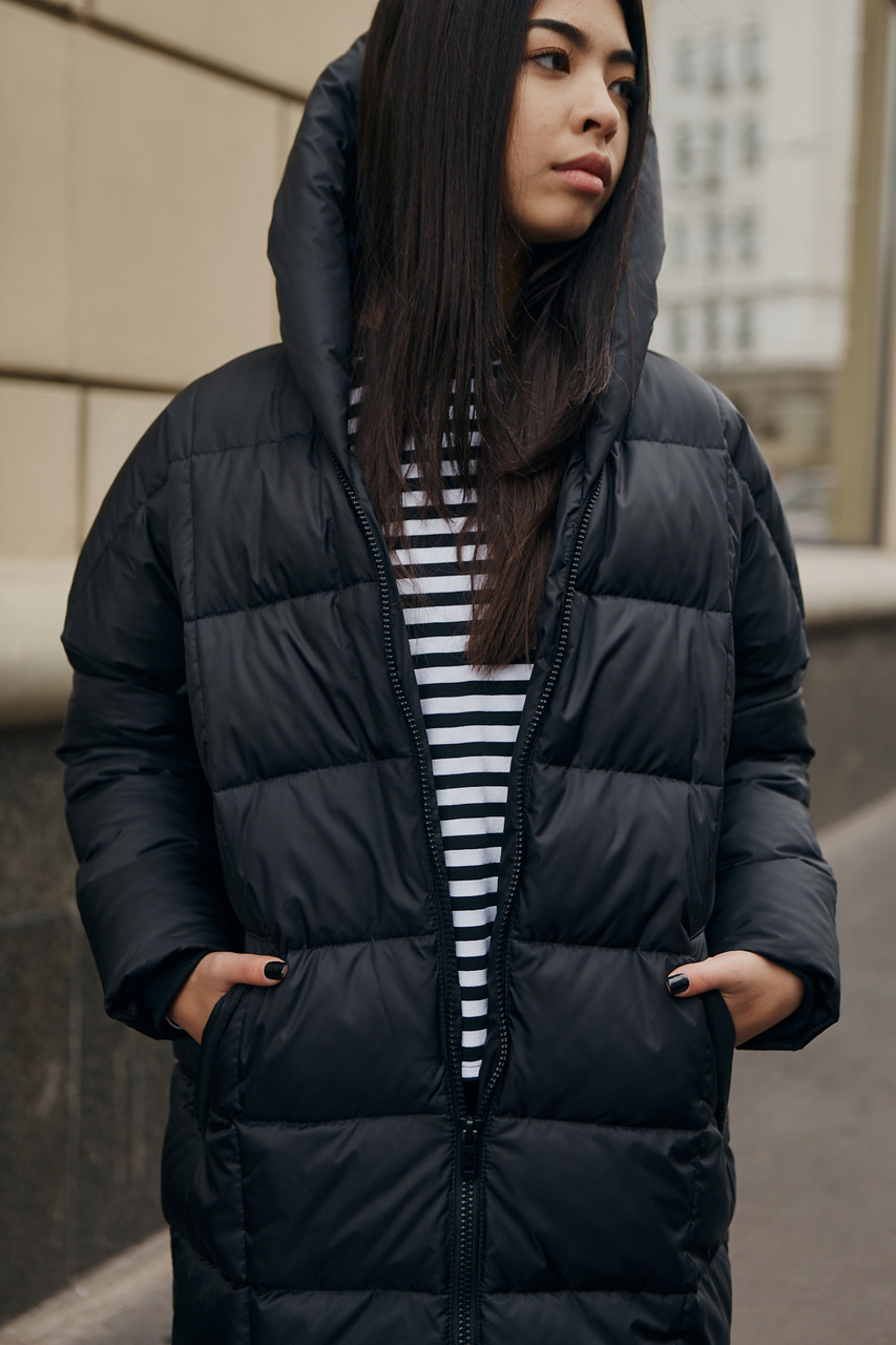 Куртка женская удлиненная черная от бренда ТУР модель Меган TURWEAR - Фото 6