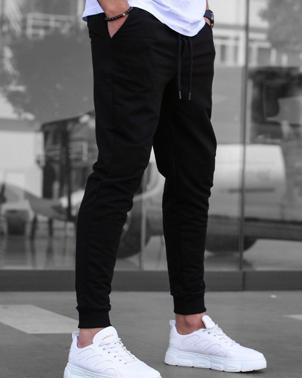 Чоловічі спортивні штани трикотажні Reload Step чорні / Легкі стильні завужені літні спортивки - Фото 1