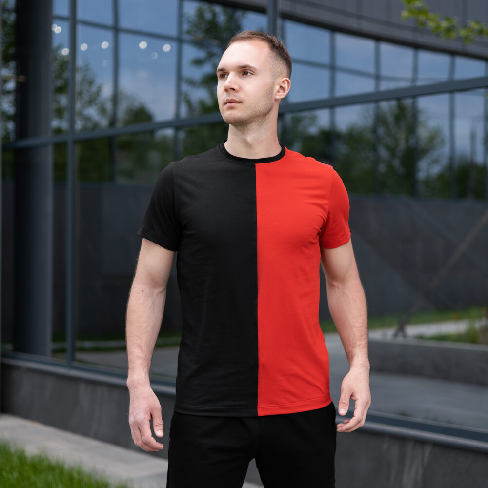 Чоловіча футболка бавовняна Pobedov Segmentation B2 чорно-червона POBEDOV