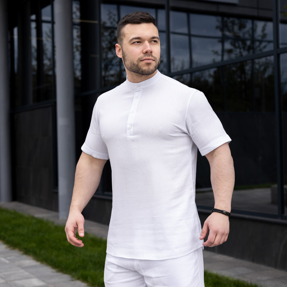 Чоловіча сорочка з коротким рукавом біла Pobedov Molodist' POBEDOV - Фото 1