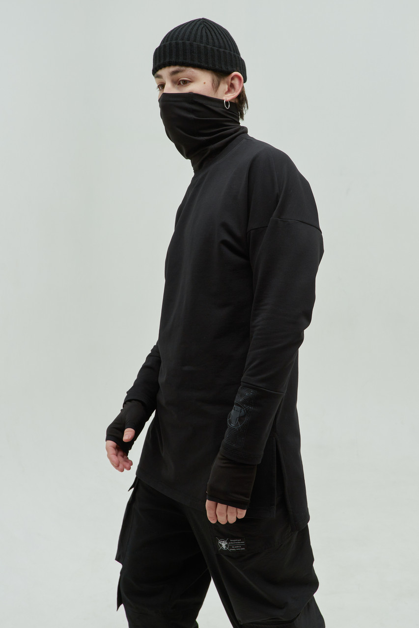 Чоловічий лонгслів чорний з принтом від бренду ТУР модель Амфібія TURWEAR