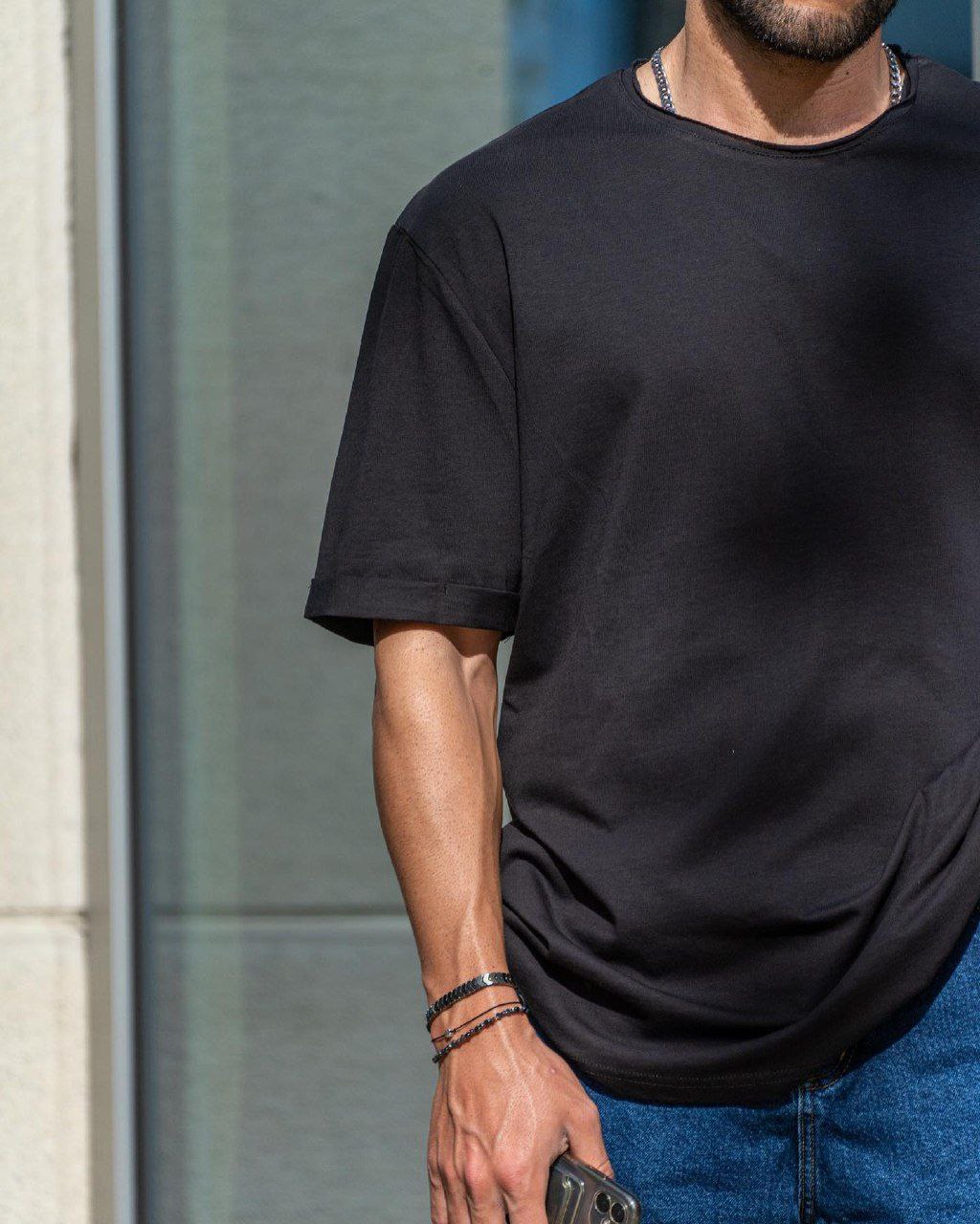 Мужская футболка однотонная оверсайз черная Reload  - Фото 2