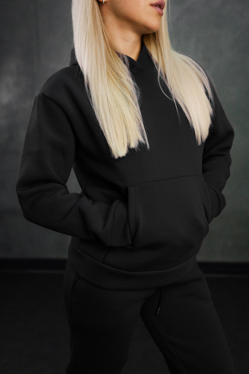 Теплий жіночий спортивний костюм оверсайз Reload чорний - Фото 1