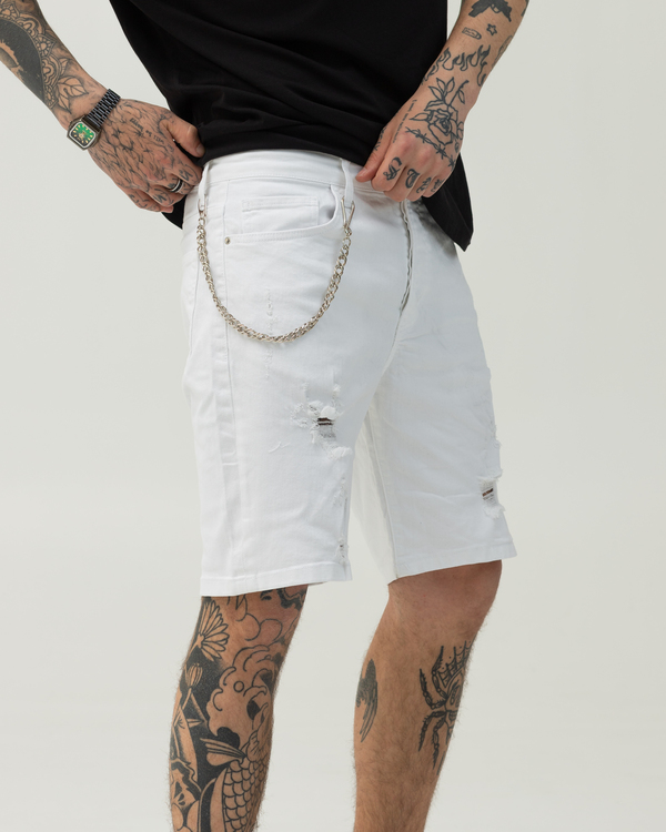 Белые джинсовые шорты BEZET с перфорацией - Фото 2