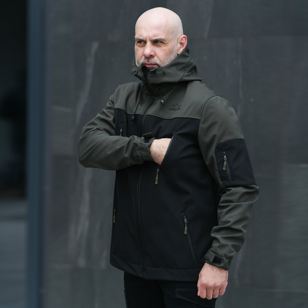 Куртка чоловіча демісезонна з капюшоном чорна-хакі Pobedov Korol' Lev POBEDOV - Фото 3