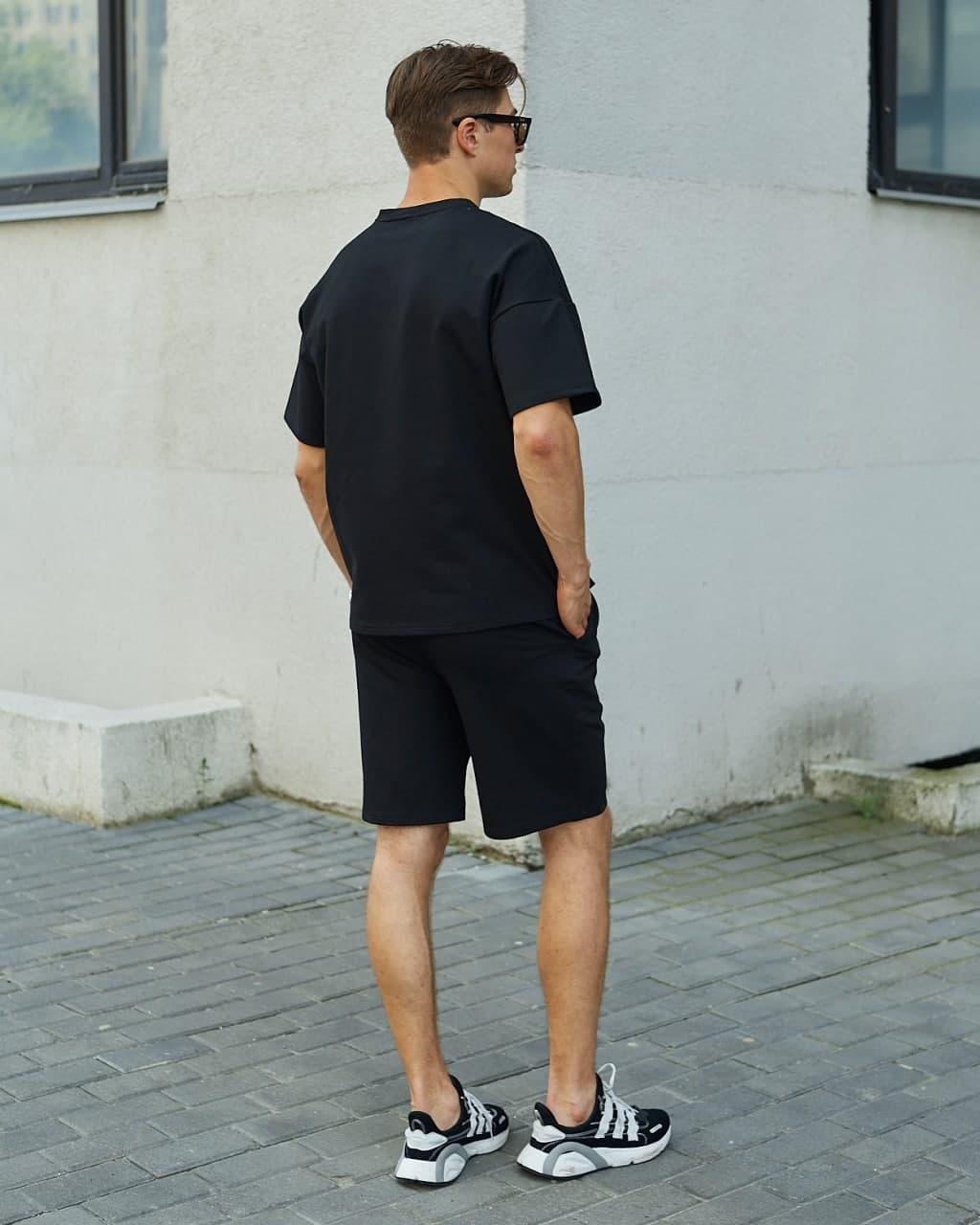 Літній комплект чорна футболка чоловіча Quil (Квіл) чорні шорти чоловічі Duncan (Дункан) TURWEAR - Фото 3
