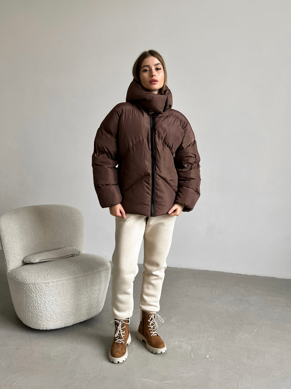 Женская зимняя куртка пуховик оверсайз Reload - Quadro W коричневая - Фото 2