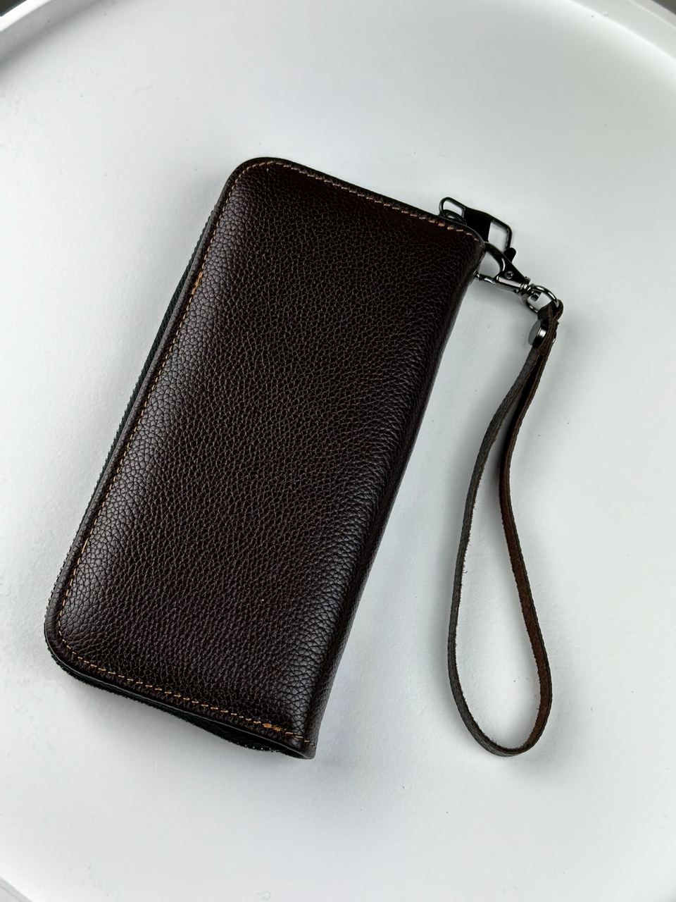Шкіряний клатч-гаманець із натуральної зернистої шкіри (коричневий) SKILL