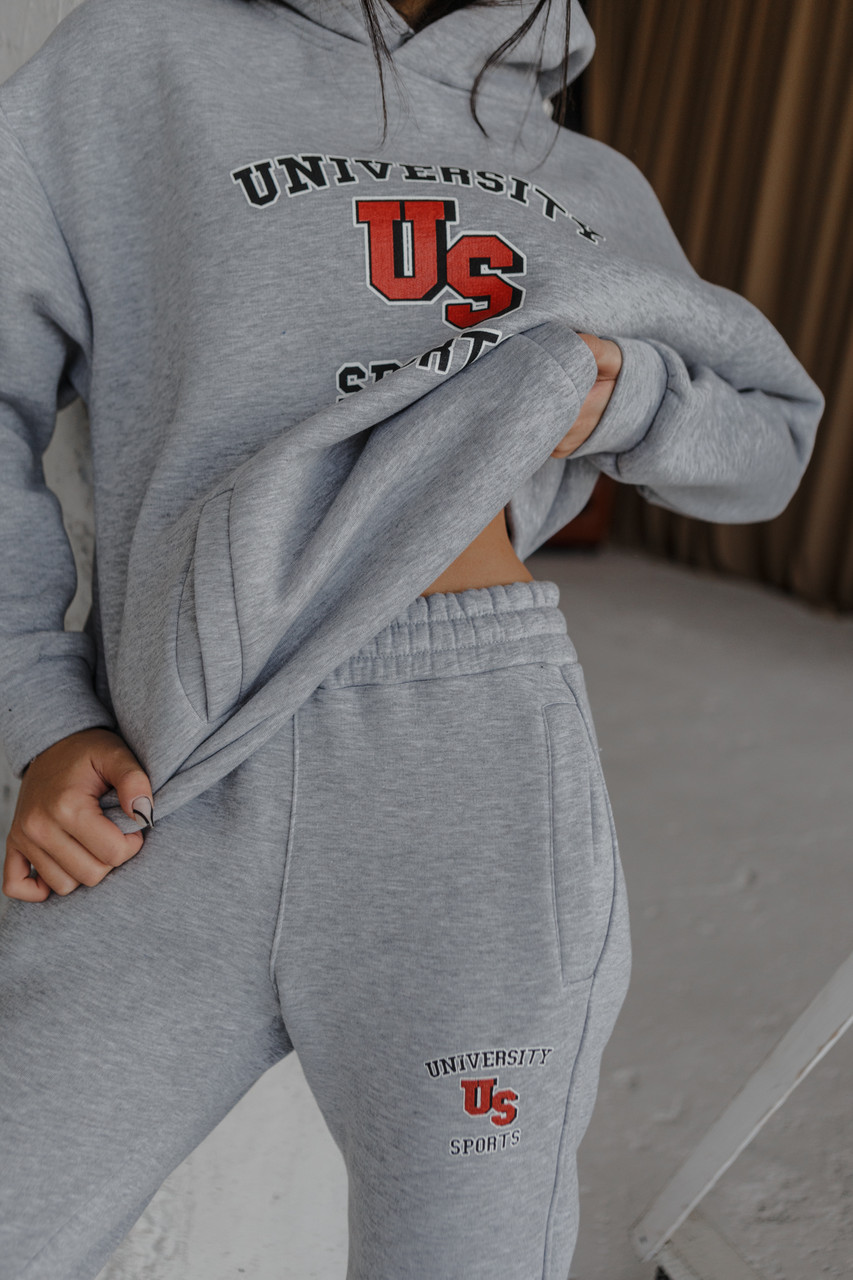 Утеплені спортивні штани жіночі флісові Університет від бренду Луналі сірий TURWEAR - Фото 6