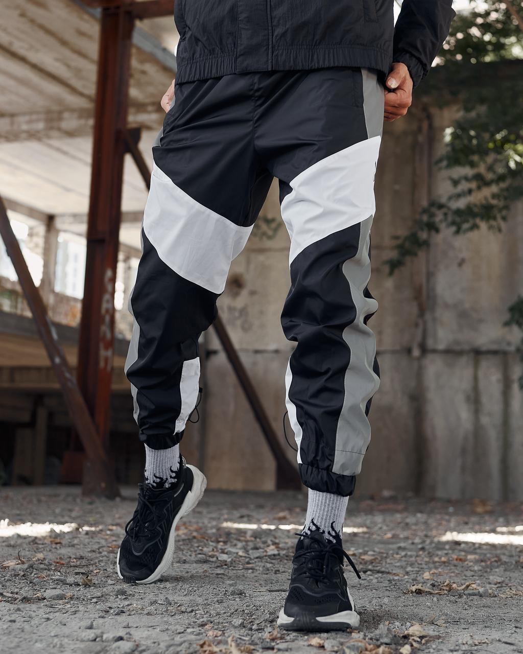 Теплі спортивні штани Split чорно-білі з рефлективом Пушка Огонь - Фото 8