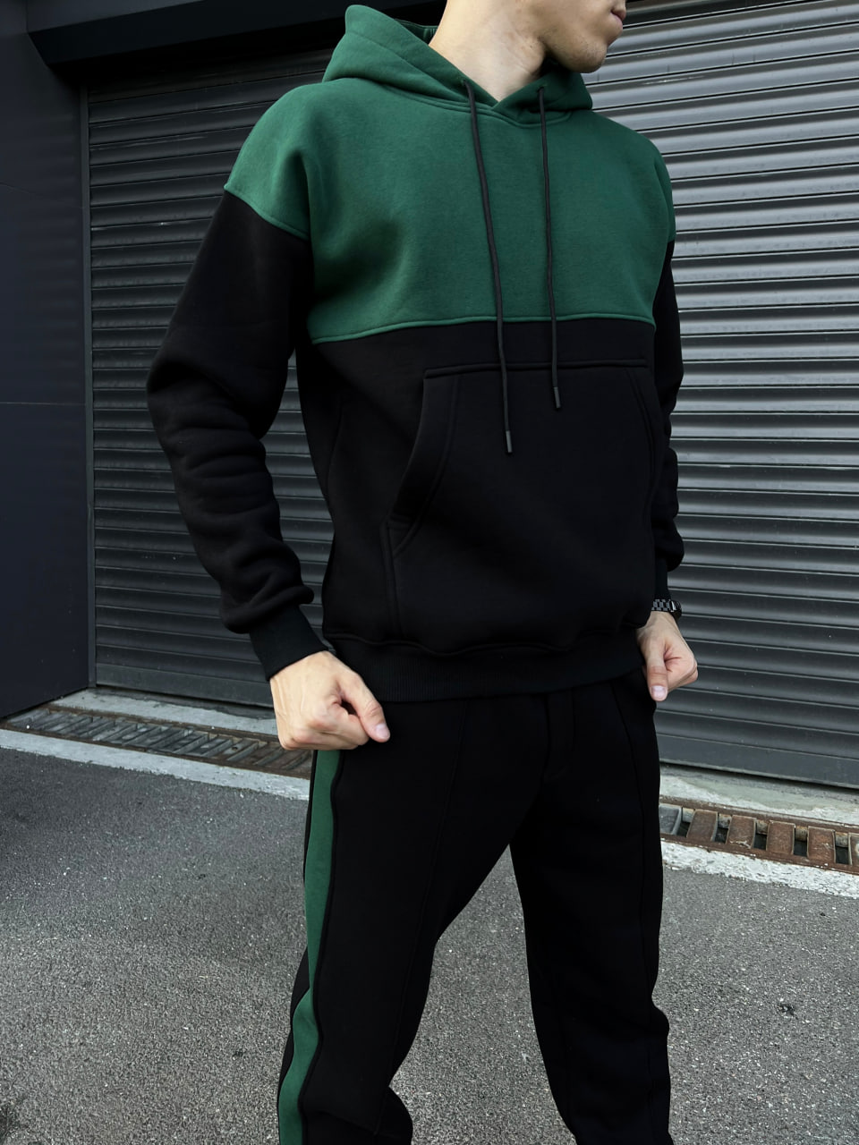 Чоловічий теплий спортивний костюм, флісовий Reload - Double чорний з зеленим - Фото 6