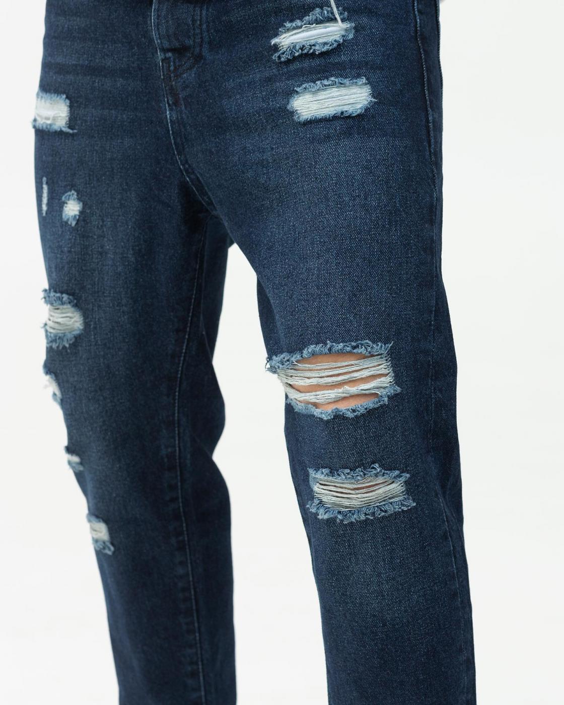 Темно-синие джинсы BEZET Basic с порезами - Фото 2