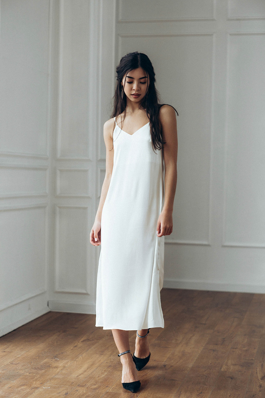 Шелковое платье женское длинное цвет молоко в бельевом стиле от бренда Тур, размеры: S, M, L TURWEAR - Фото 3