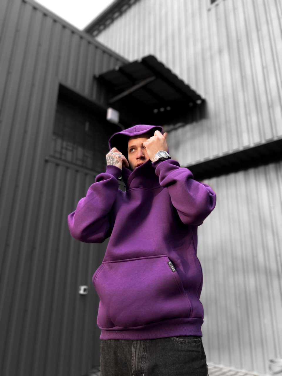 Чоловіче худі тепле з начосом фліс Base фіолетовий/ Толстовка з капюшоном трикотажна демісезонна кофта - Фото 3