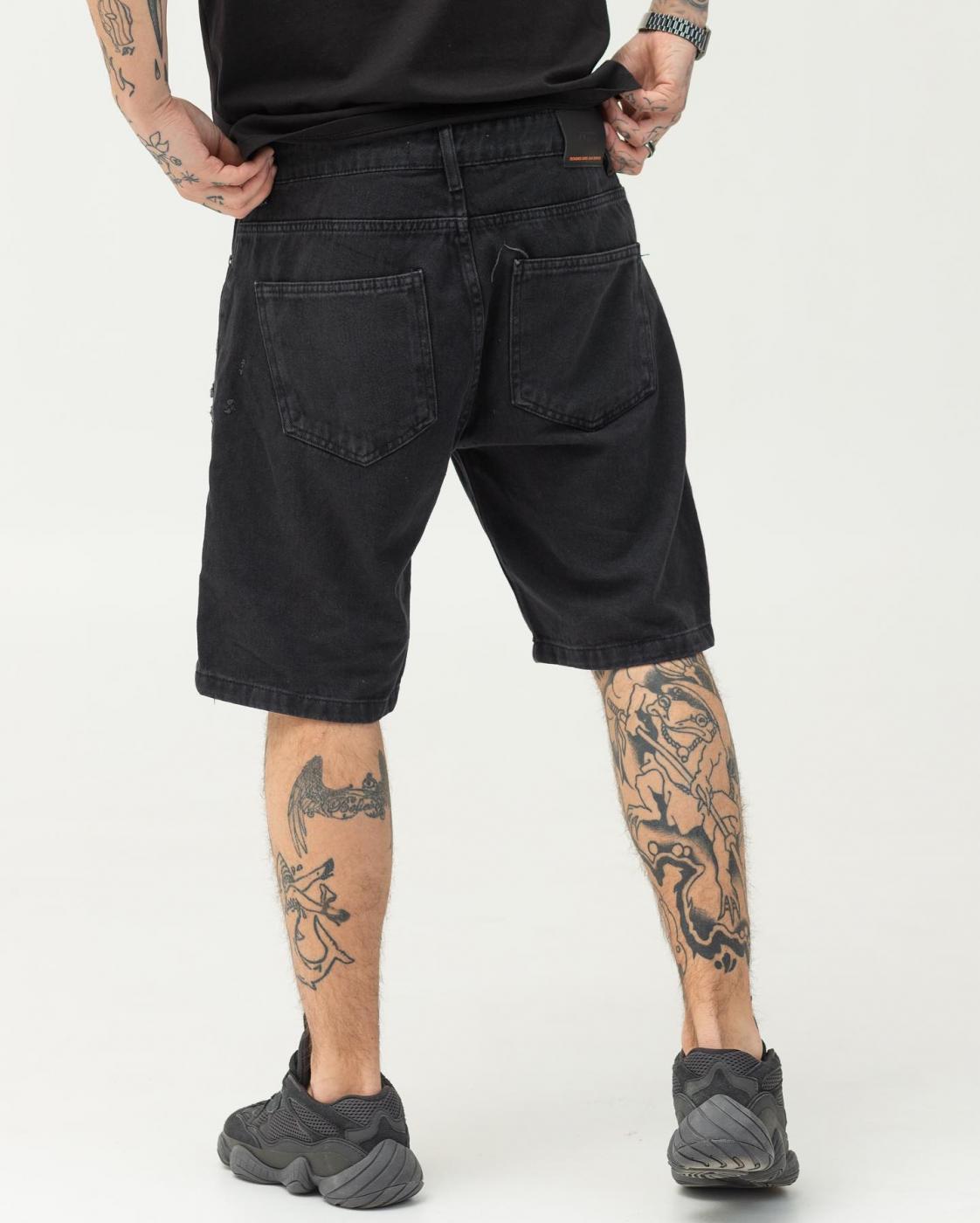 Черные базовые джинсовые шорты BEZET с потёртостями - Фото 3