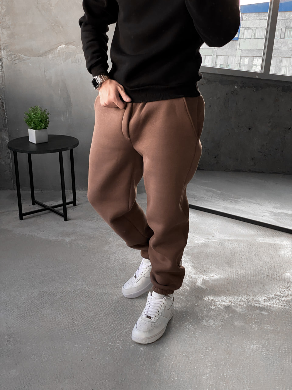 Мужские теплые спортивные штаны с начесом Reload Cold коричневые/ Трикотажные штаны флисовые демисезон - Фото 1