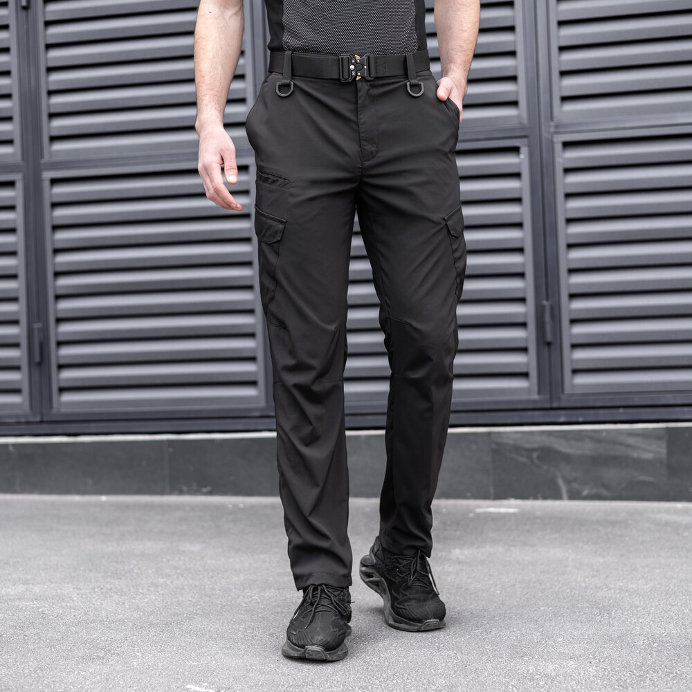 Штани карго чоловічі весняні з кишенями чорні Pobedov Tactical Soft POBEDOV