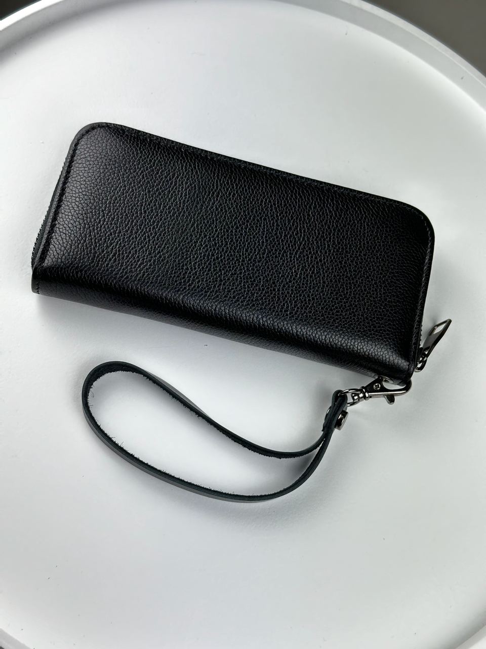 Шкіряний клатч-гаманець із натуральної зернистої шкіри (чорний) SKILL