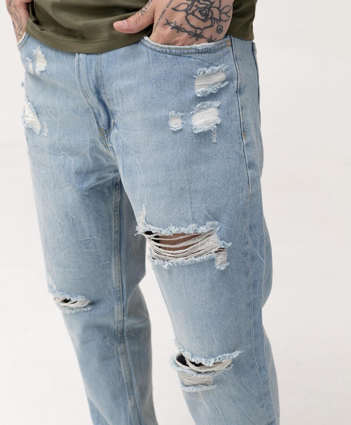 Базовые голубые джинсы BEZET Basic с порезами  - Фото 3