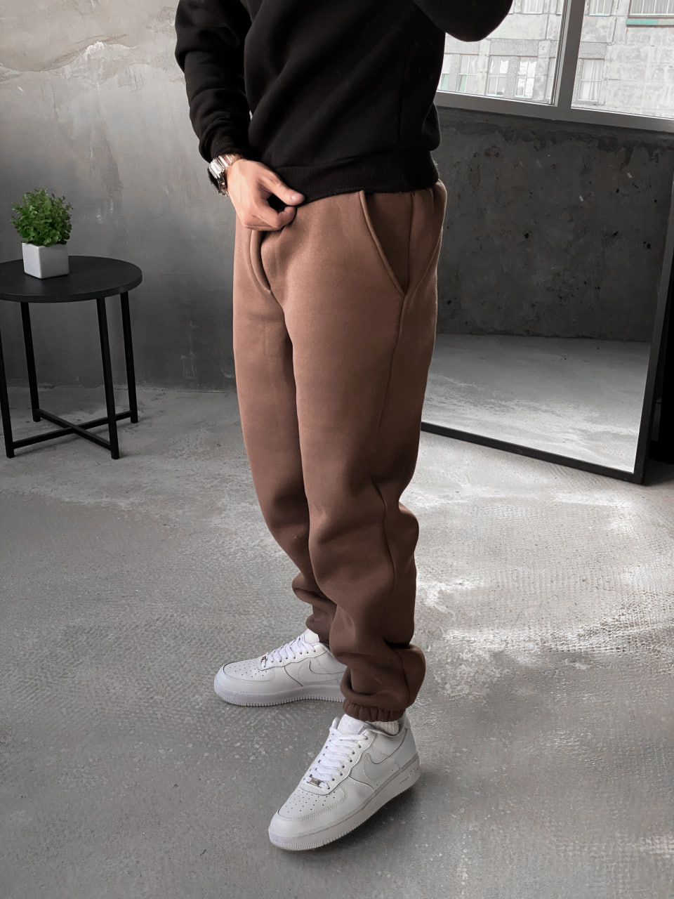 Мужские теплые спортивные штаны с начесом Reload Cold коричневые/ Трикотажные штаны флисовые демисезон - Фото 2