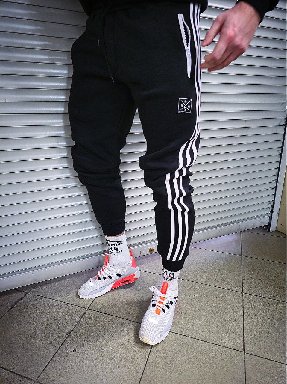 Спортивні штани чоловічі тонкі чорно білі B.S.W - Фото 2