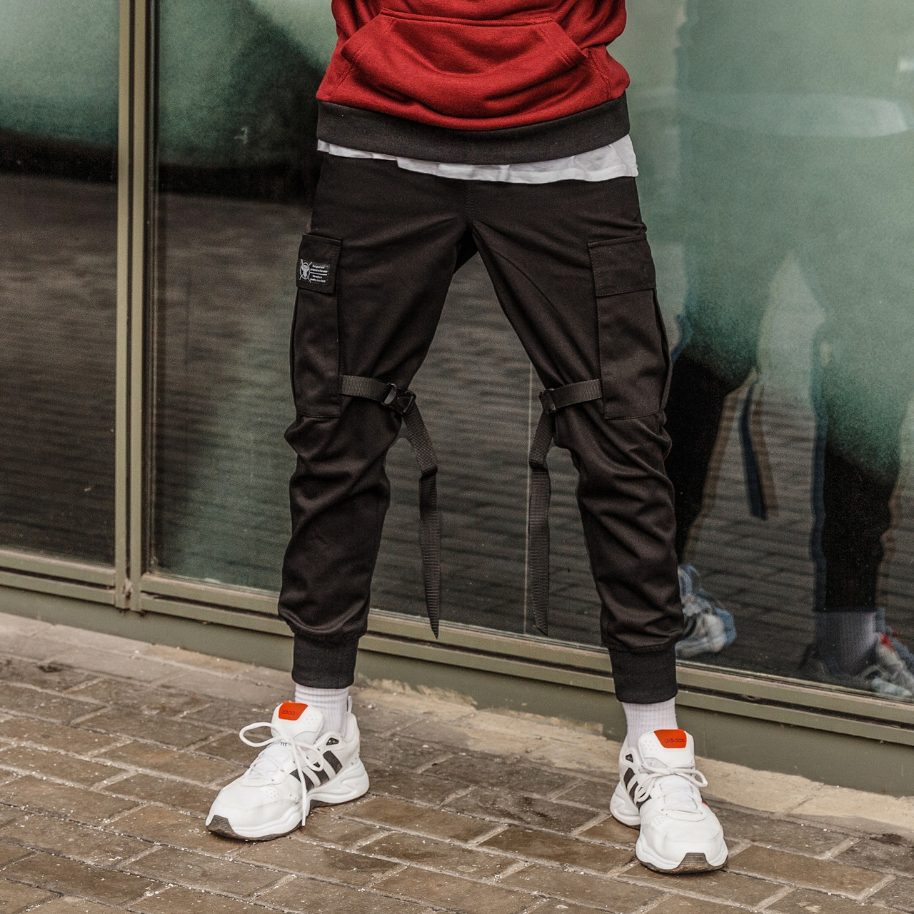 Зауженные карго штаны (джоггеры) с лямками черные мужские от бренда ТУР Ёсимицу (Yoshimitsu) TURWEAR - Фото 3