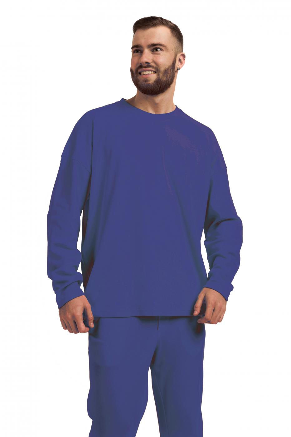 Лонгслив мужской Oversize хлопок тёмно-синий M-XL MansSet - Фото 1