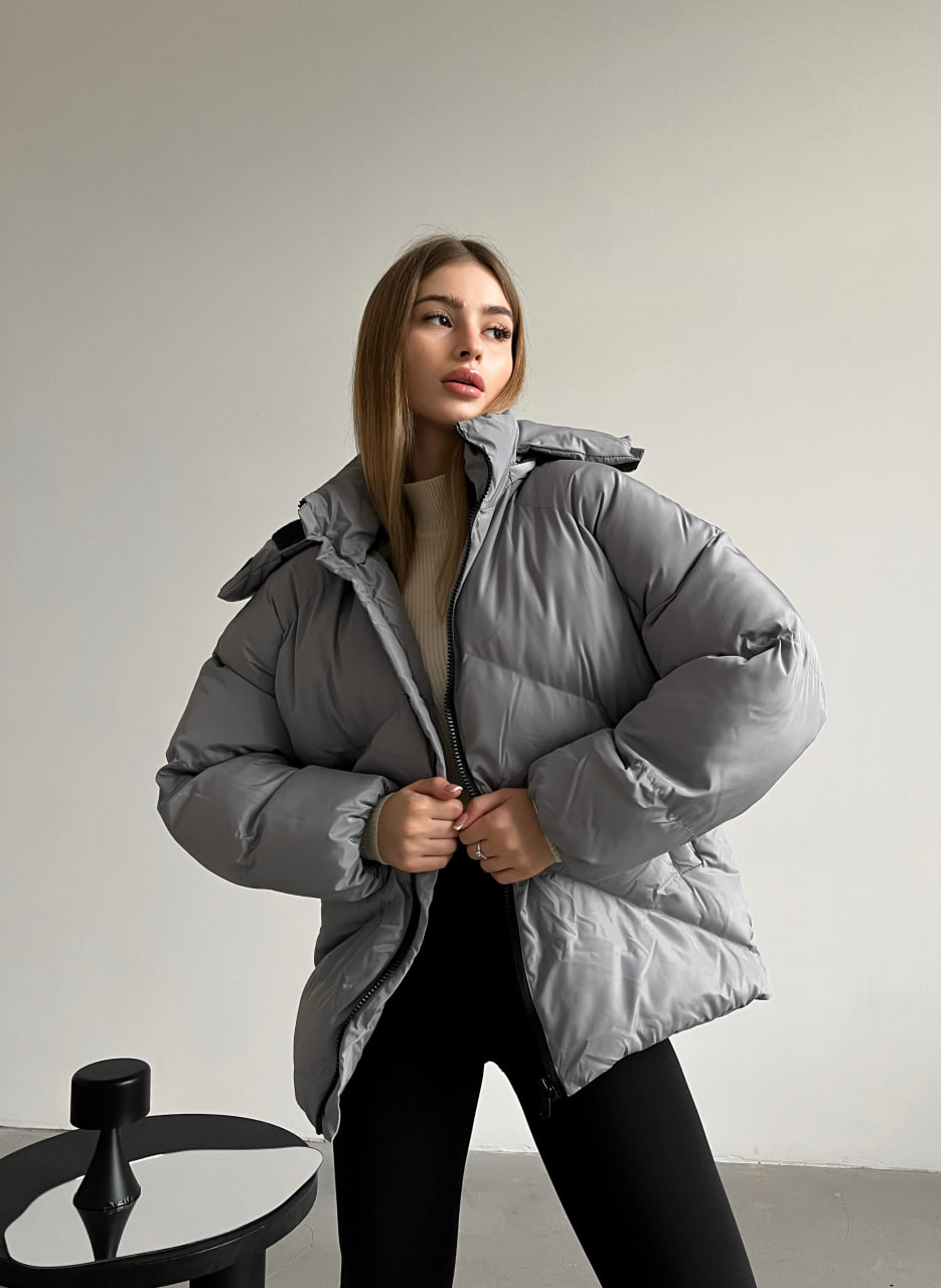 Женская зимняя куртка пуховик оверсайз Reload - Quadro W темно-серая - Фото 3