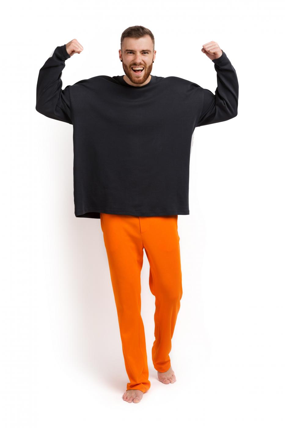 Пижама мужская (лонгслів і штани) графітовий з помаранчевим XXL-XXXL MansSet