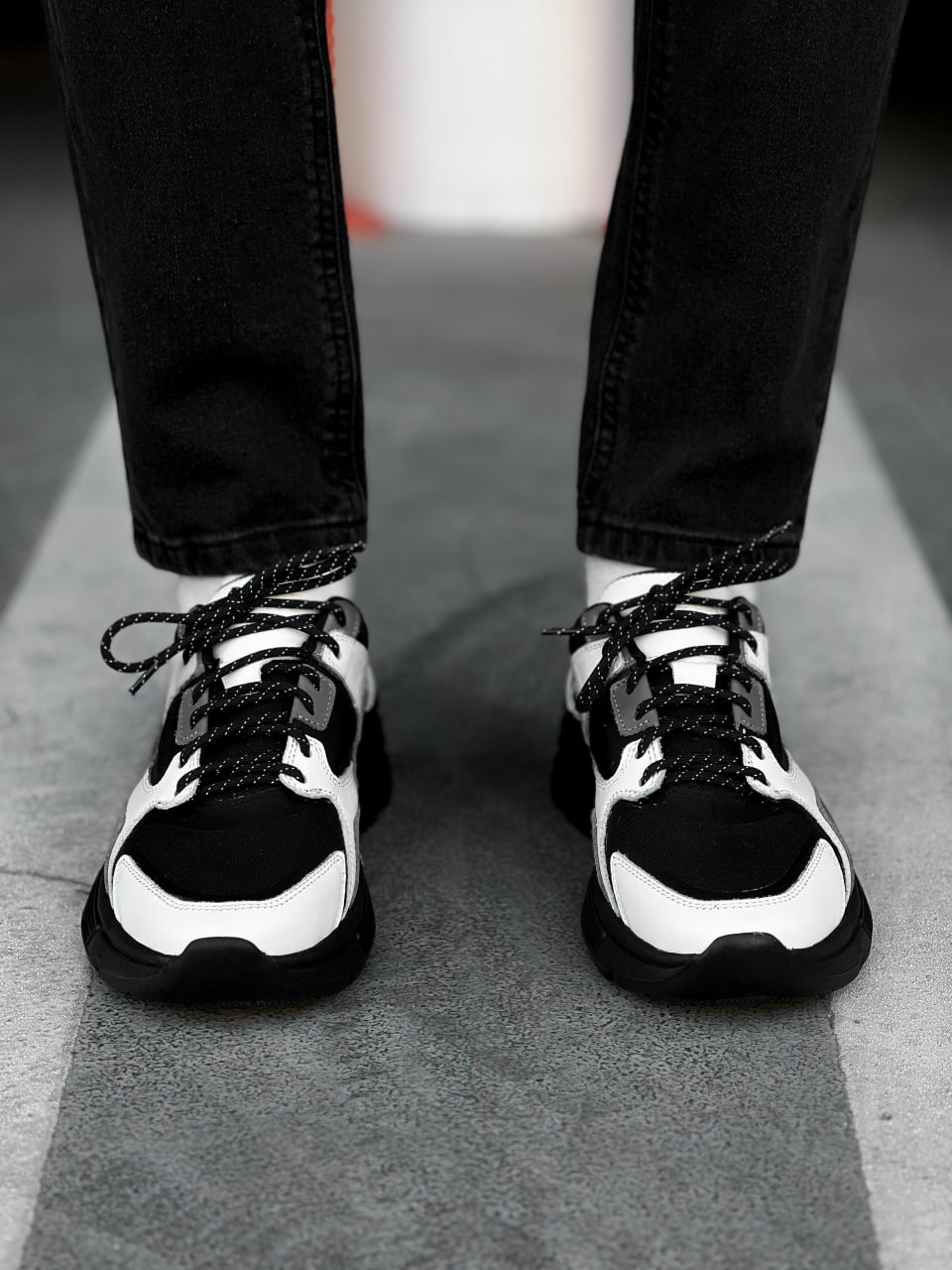 Мужские кроссовки кожаные Ultimate черно-белые (водонепроницаемые) - Фото 5