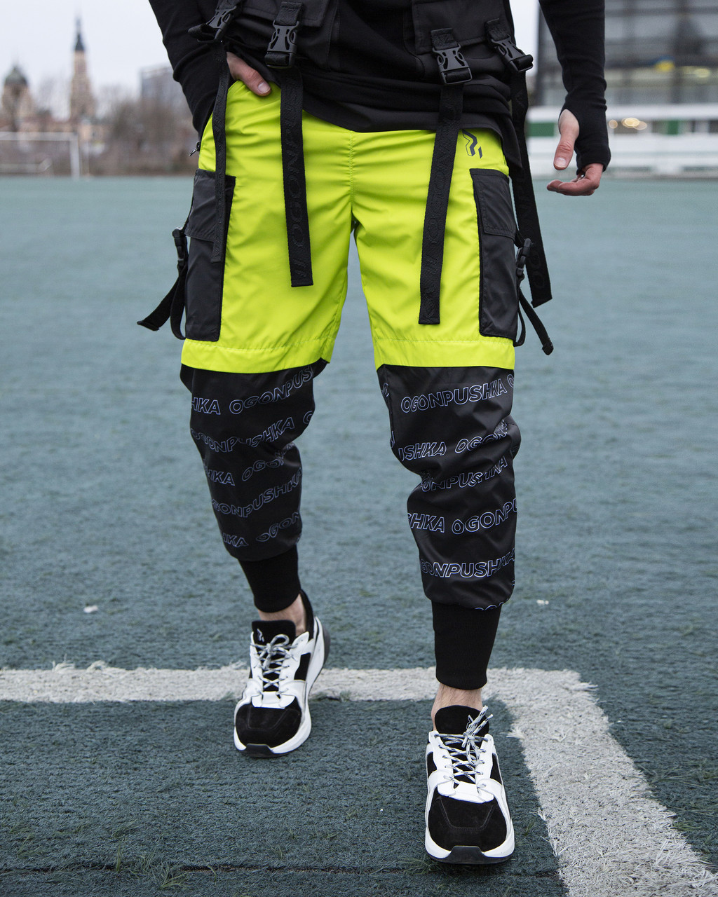 Спортивні штани OGONPUSHKA Andr чорно-салатові Пушка Огонь - Фото 5
