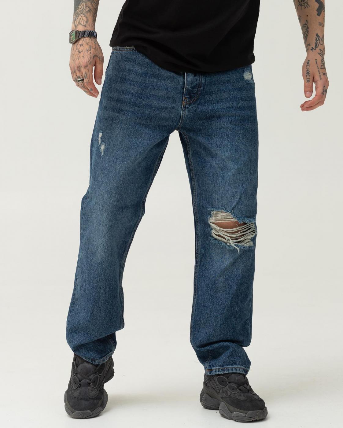 Базовые темно-синие джинсы BEZET Basic с порезами