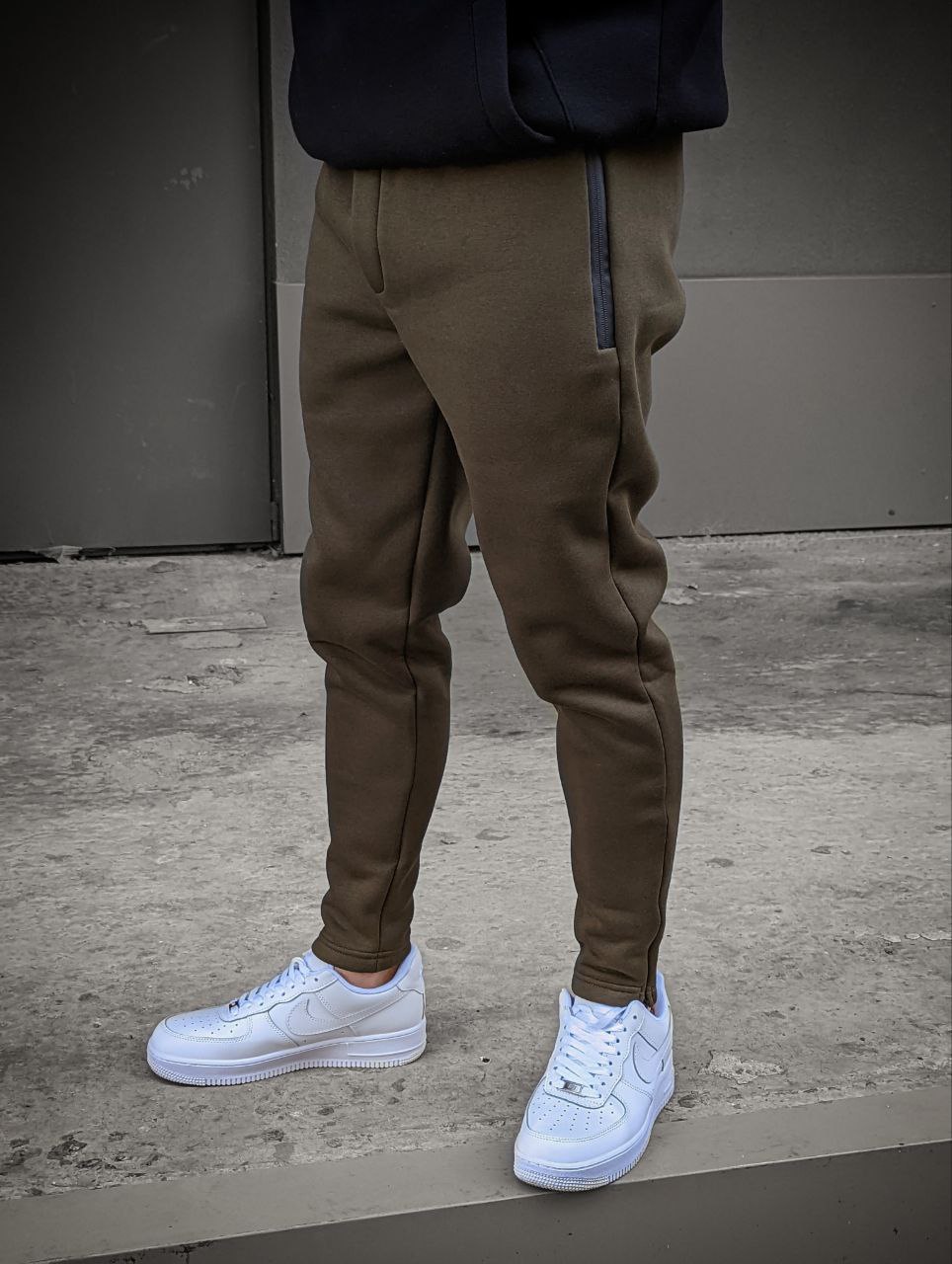Чоловічі теплі спортивні штани фліс Reload Slim хакі - Фото 3