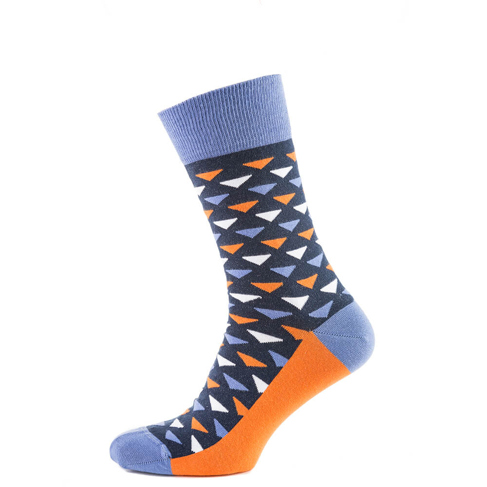 Носки мужские цветные из хлопка, сине-оранжевый треугольник MansSet