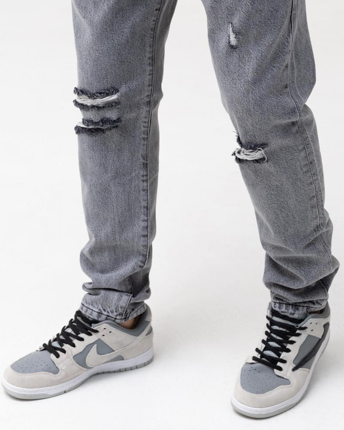 Базовые серые джинсы BEZET Basic с порезами - Фото 1