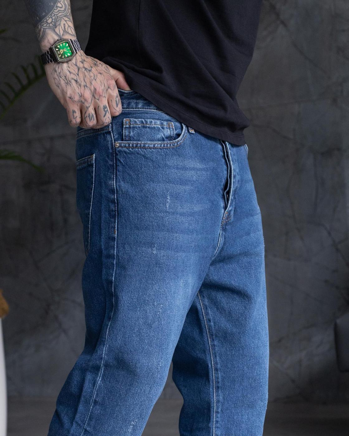 Базові сині джинси BEZET Basic washed з потертостями - Фото 2