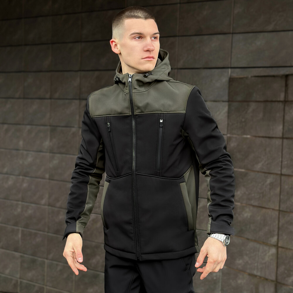 Софтшел куртка чоловіча чорний з хакі Pobedov Setup POBEDOV - Фото 1