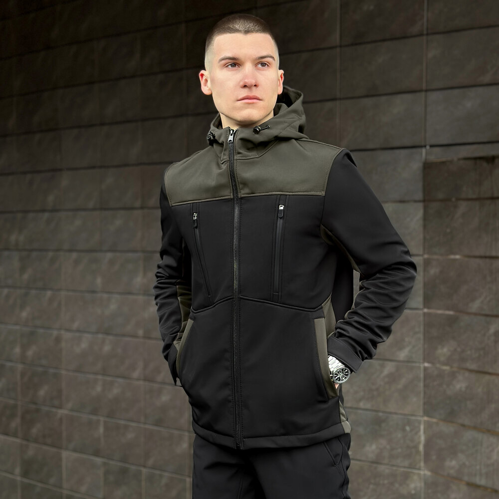 Софтшел куртка чоловіча чорний з хакі Pobedov Setup POBEDOV - Фото 2