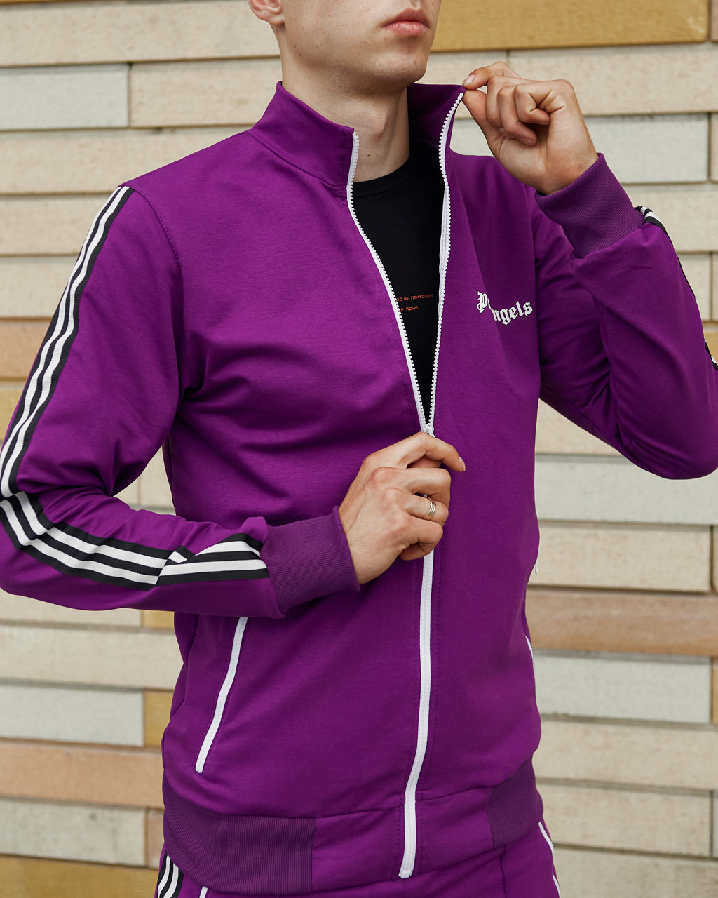 Олимпийка мужская в стиле Palm Angels фиолетовая Пушка Огонь - Фото 3